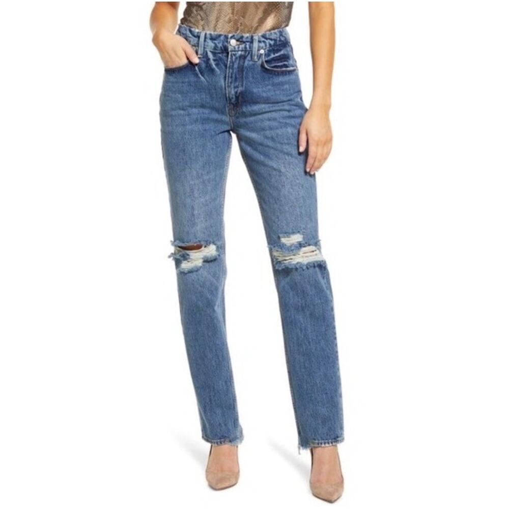 Good American Jeans Womens 29 Blue '90s Ripped Slim Fit Straight Leg Indigo061